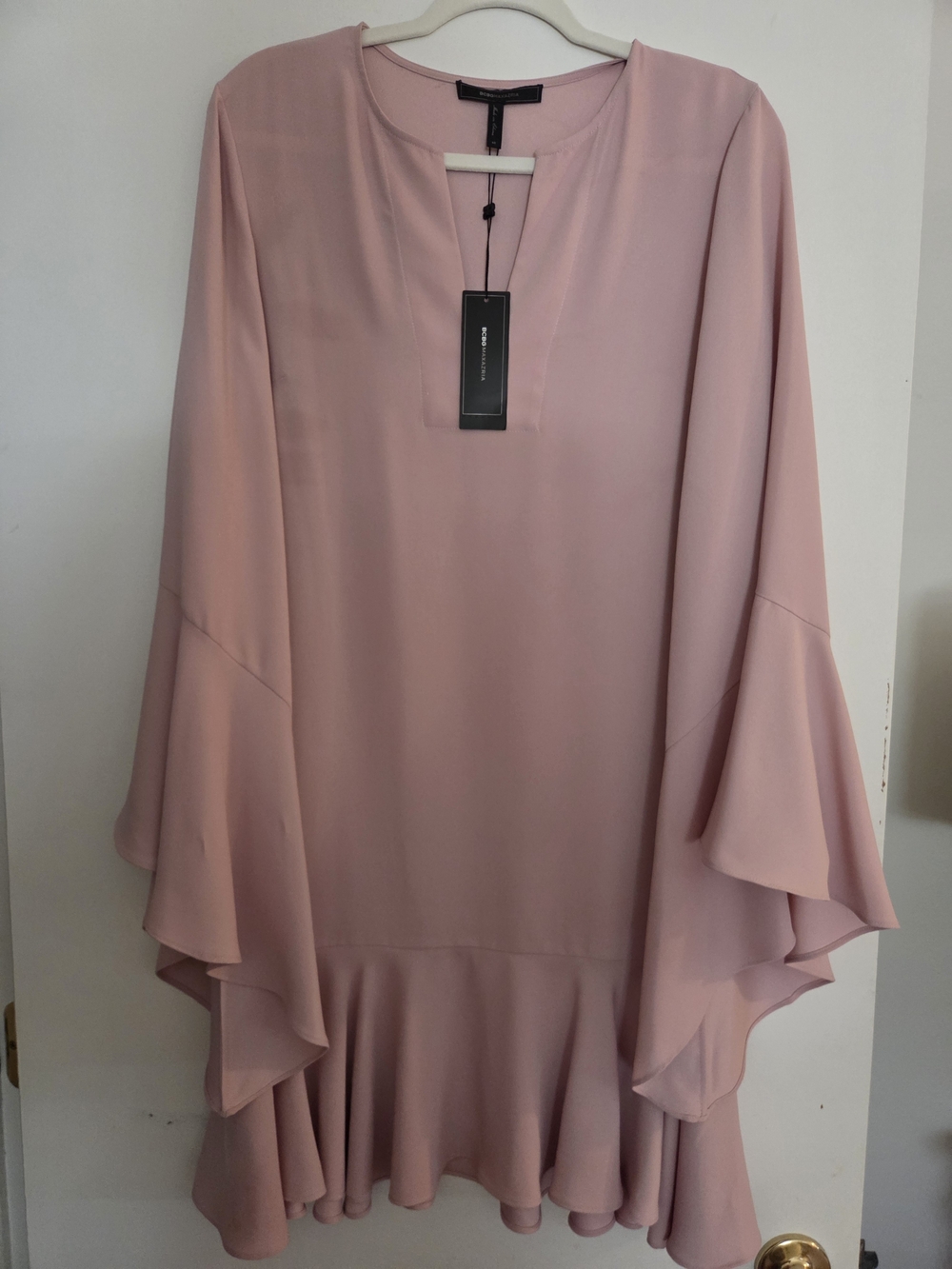 BCBGMaxAzria Tea Rose Ruffle-Sleeve Long Sleeve Dress Sz M